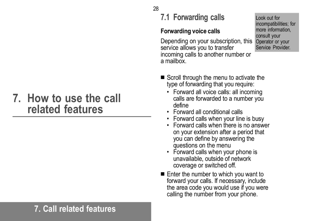 Sagem MW 302X, MW 304X manual Forwarding calls, Call related features, Forwarding voice calls 