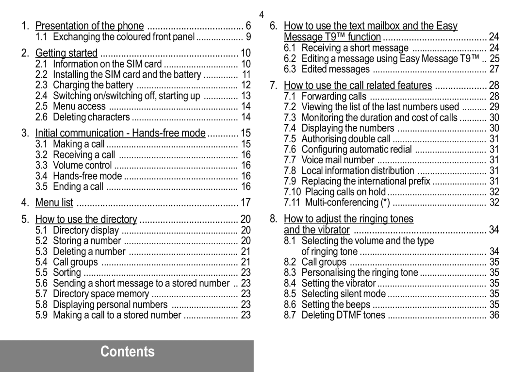 Sagem MW 302X, MW 304X manual Contents 