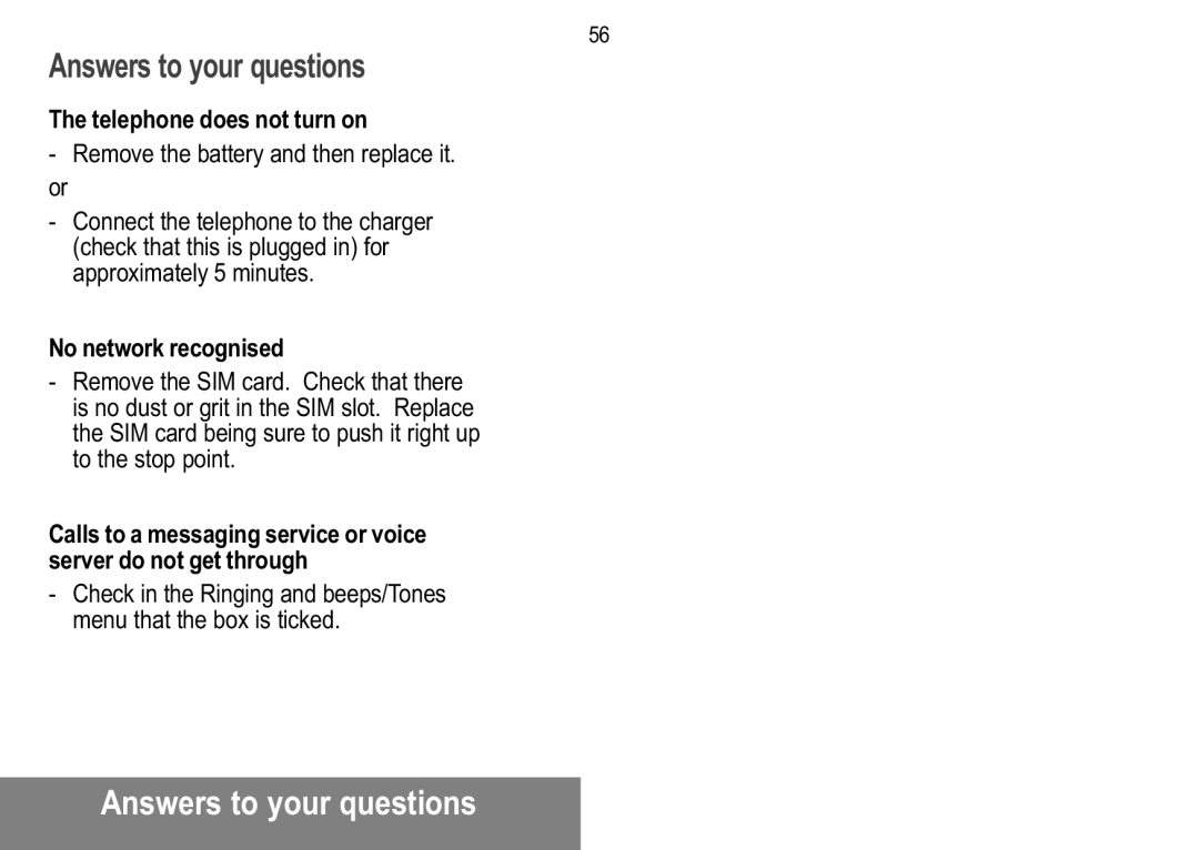 Sagem MW 302X, MW 304X manual Answers to your questions, No network recognised 