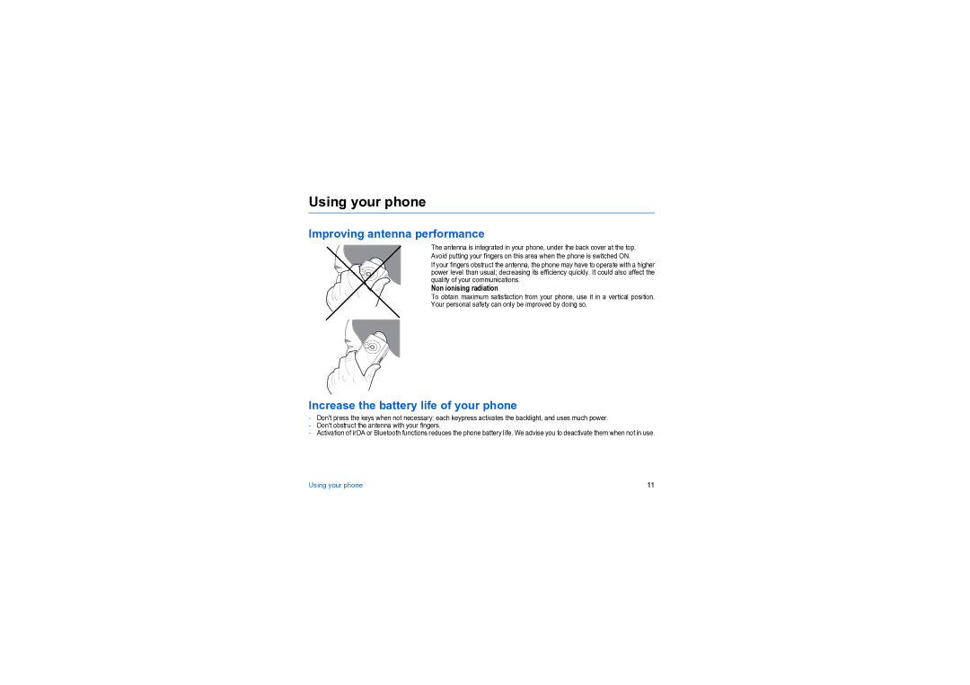 Sagem MY X6-2 manual Using your phone, Improving antenna performance, Increase the battery life of your phone 