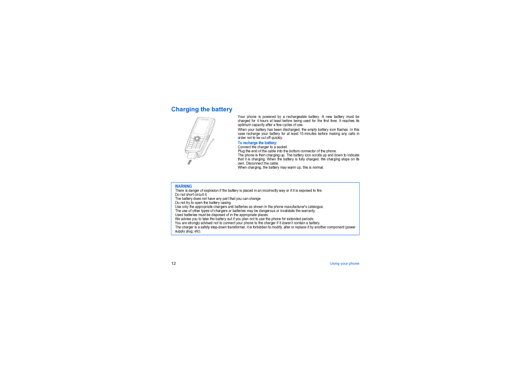 Sagem MY X6-2 manual Charging the battery, To recharge the battery 