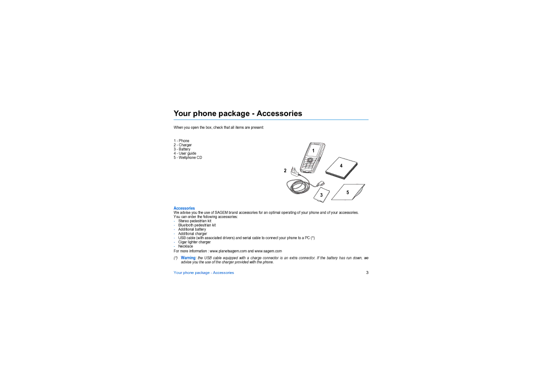 Sagem MY X6-2 manual Your phone package Accessories 