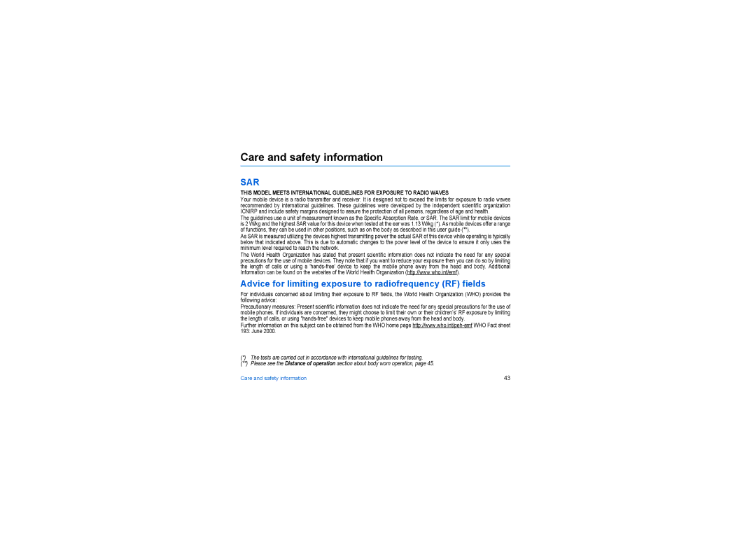 Sagem my405X manual Care and safety information, Advice for limiting exposure to radiofrequency RF fields 