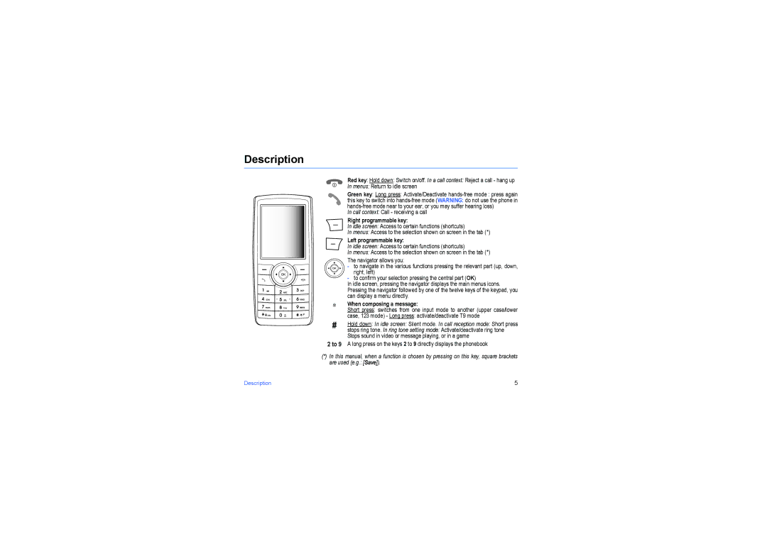 Sagem my501x, my500x manual Description, Right programmable key 