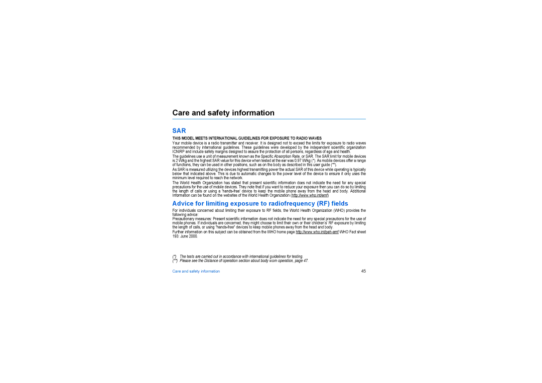 Sagem my501Ci manual Care and safety information, Advice for limiting exposure to radiofrequency RF fields 