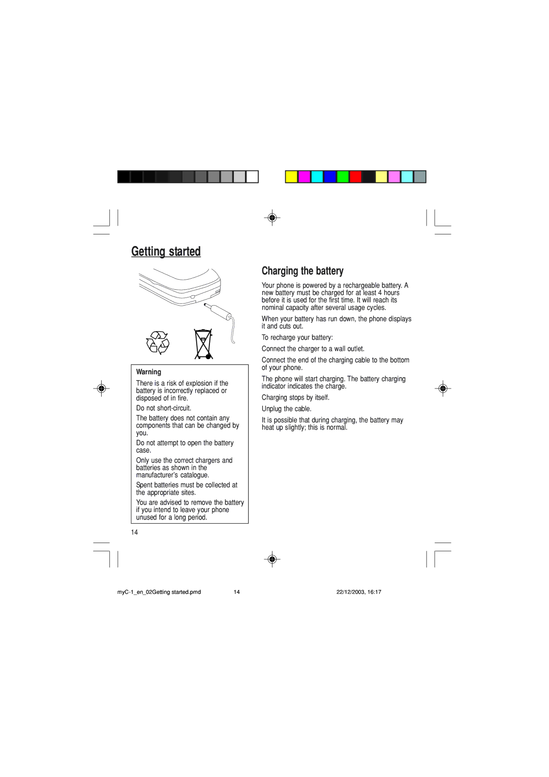 Sagem myC-1 manual Charging the battery 