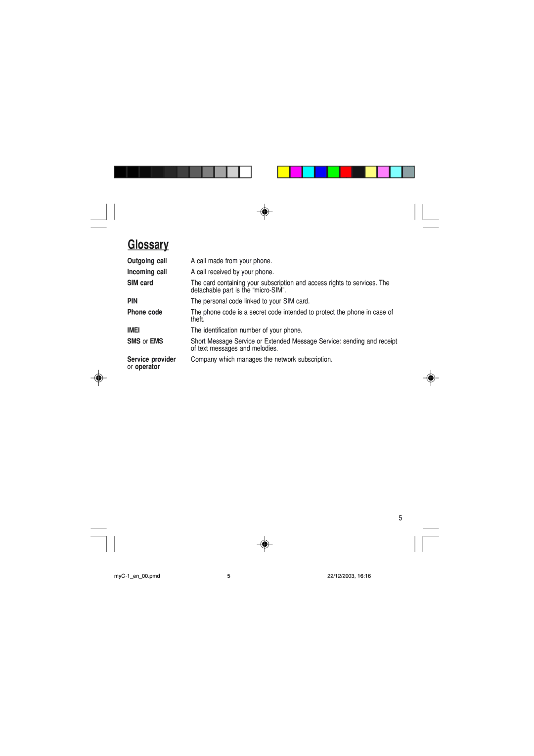 Sagem myC-1 manual Glossary 