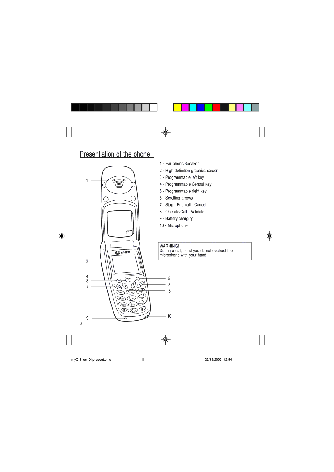 Sagem myC-1 manual Presentation of the phone 