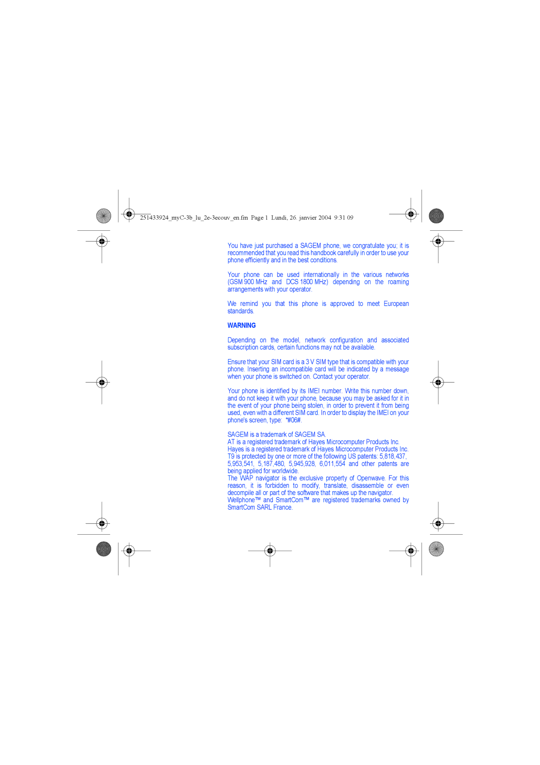 Sagem myC-3b manual Sagem is a trademark of Sagem SA 