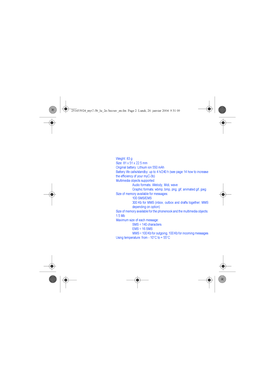 Sagem myC-3b manual 100 SMS/EMS 