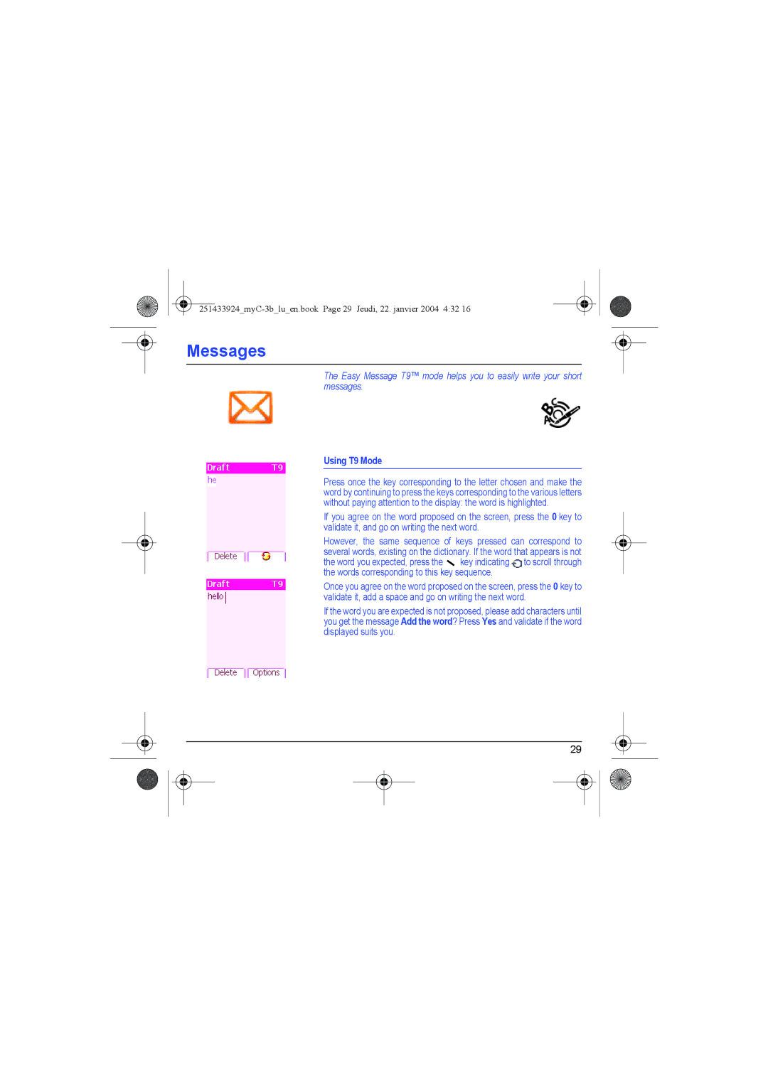 Sagem myC-3b manual Using T9 Mode 