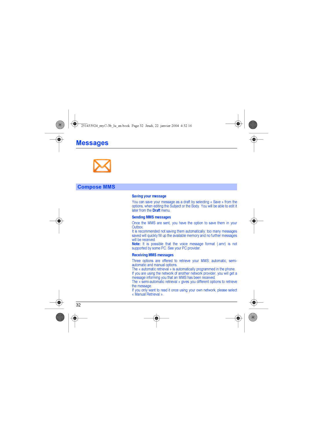 Sagem myC-3b manual Saving your message, Sending MMS messages, Receiving MMS messages 