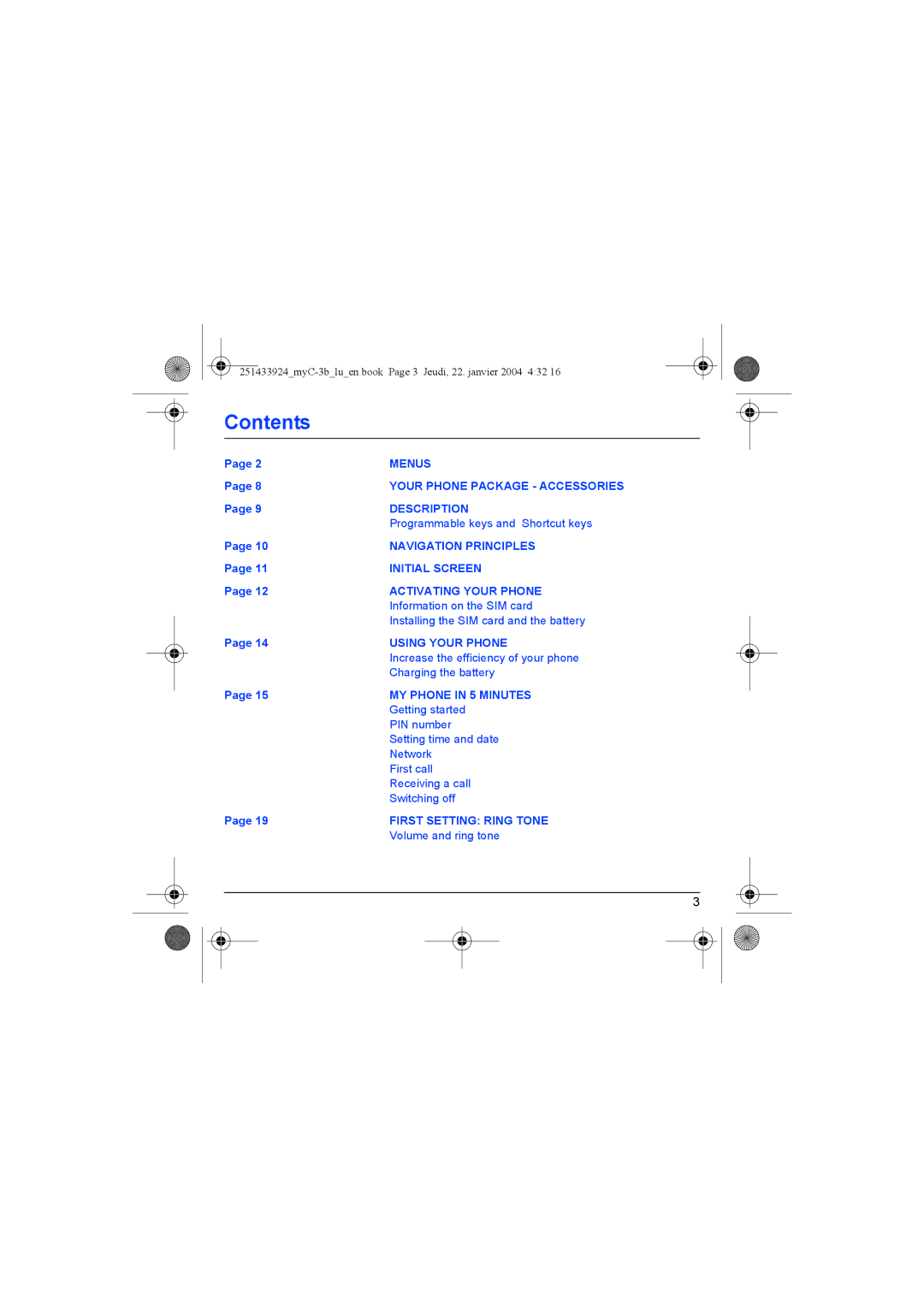 Sagem myC-3b manual Contents 