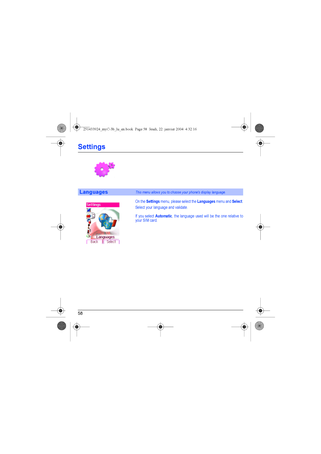 Sagem myC-3b manual Languages 