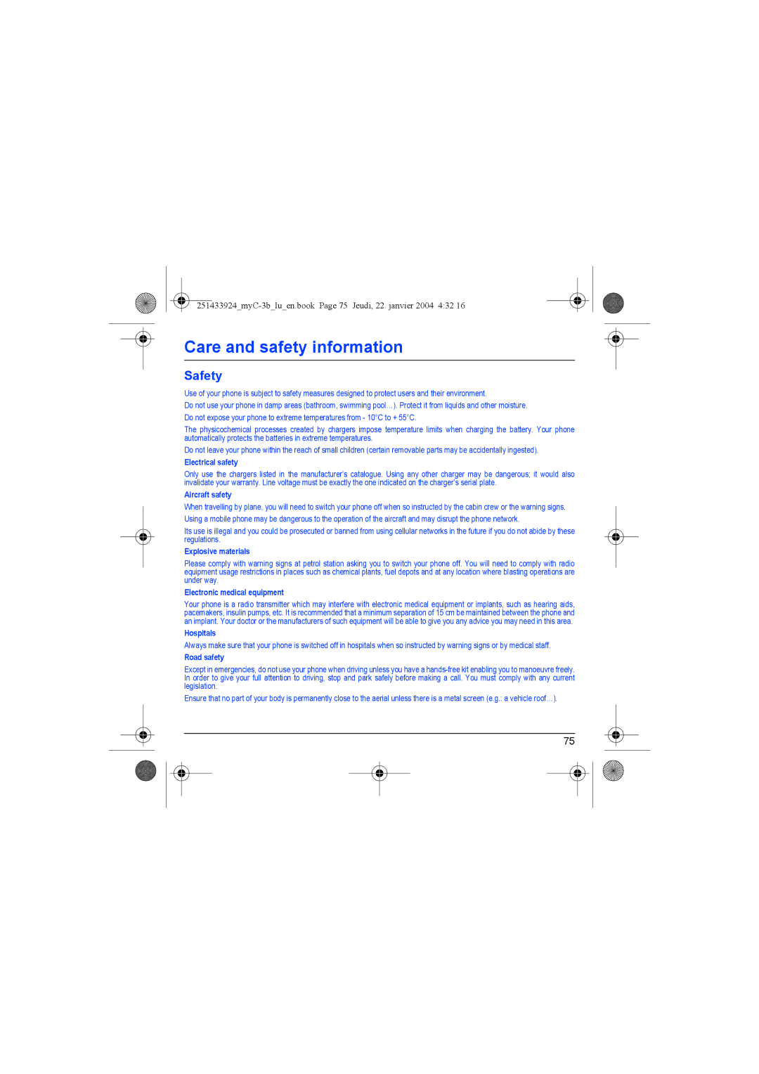 Sagem myC-3b manual Care and safety information, Safety 