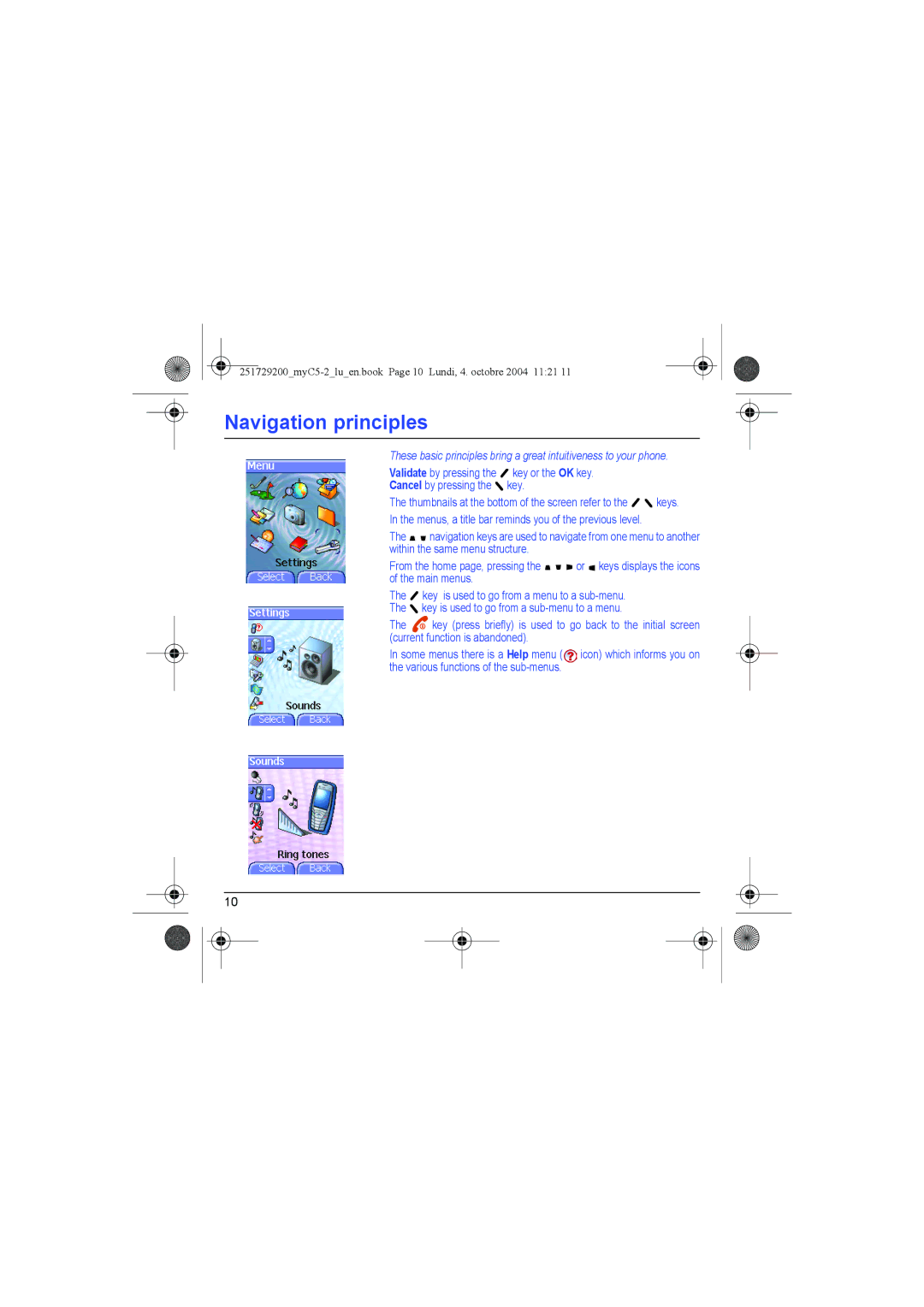 Sagem myC5-2 manual Navigation principles, Current function is abandoned 