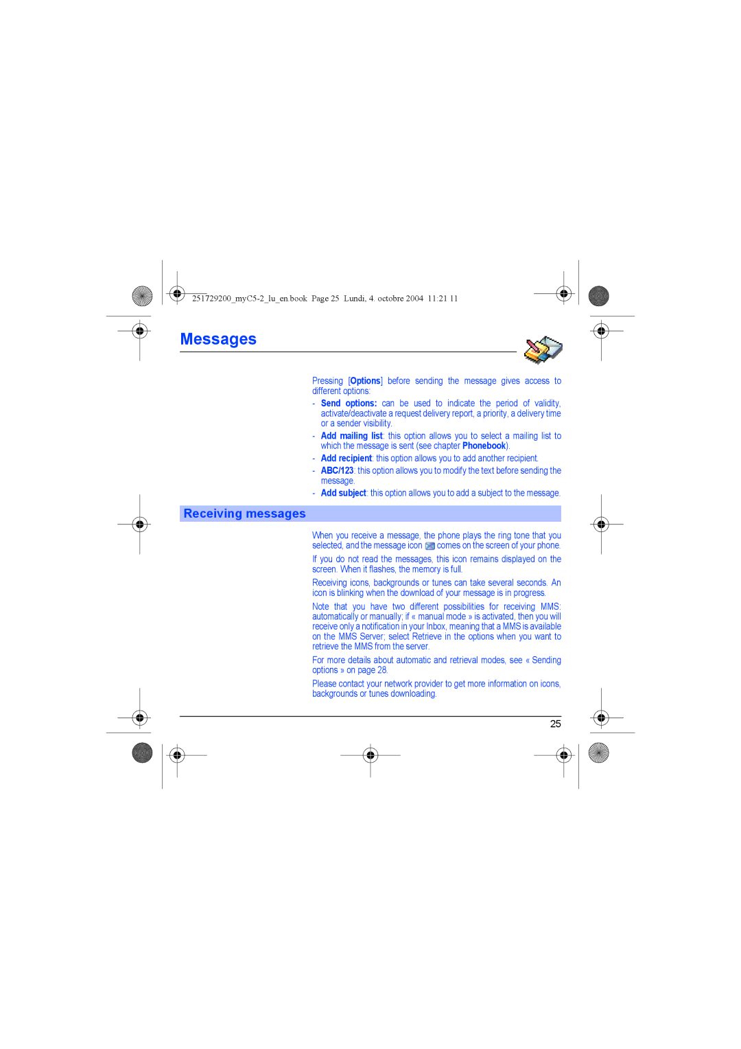 Sagem myC5-2 manual Receiving messages 