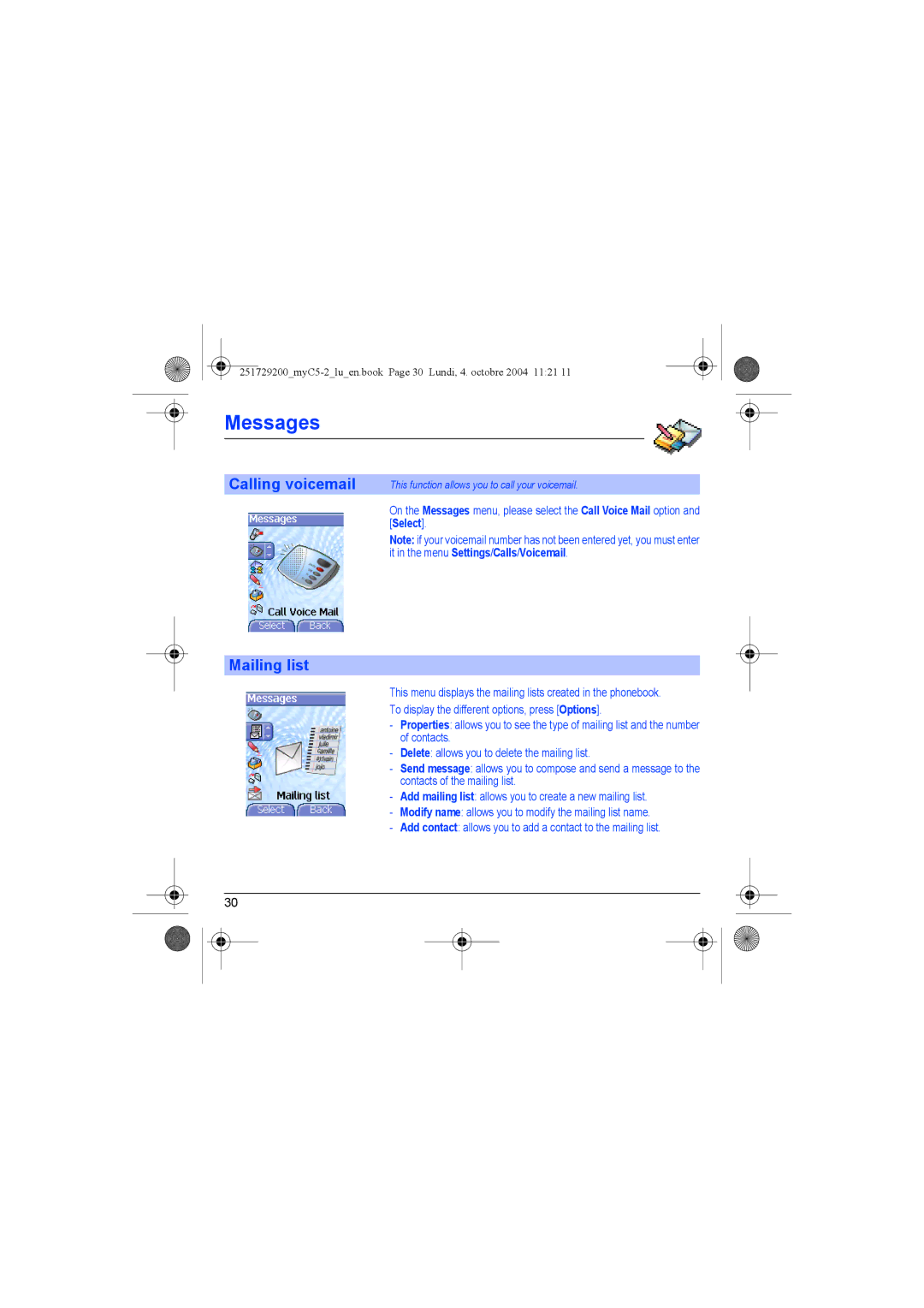 Sagem myC5-2 manual Mailing list 