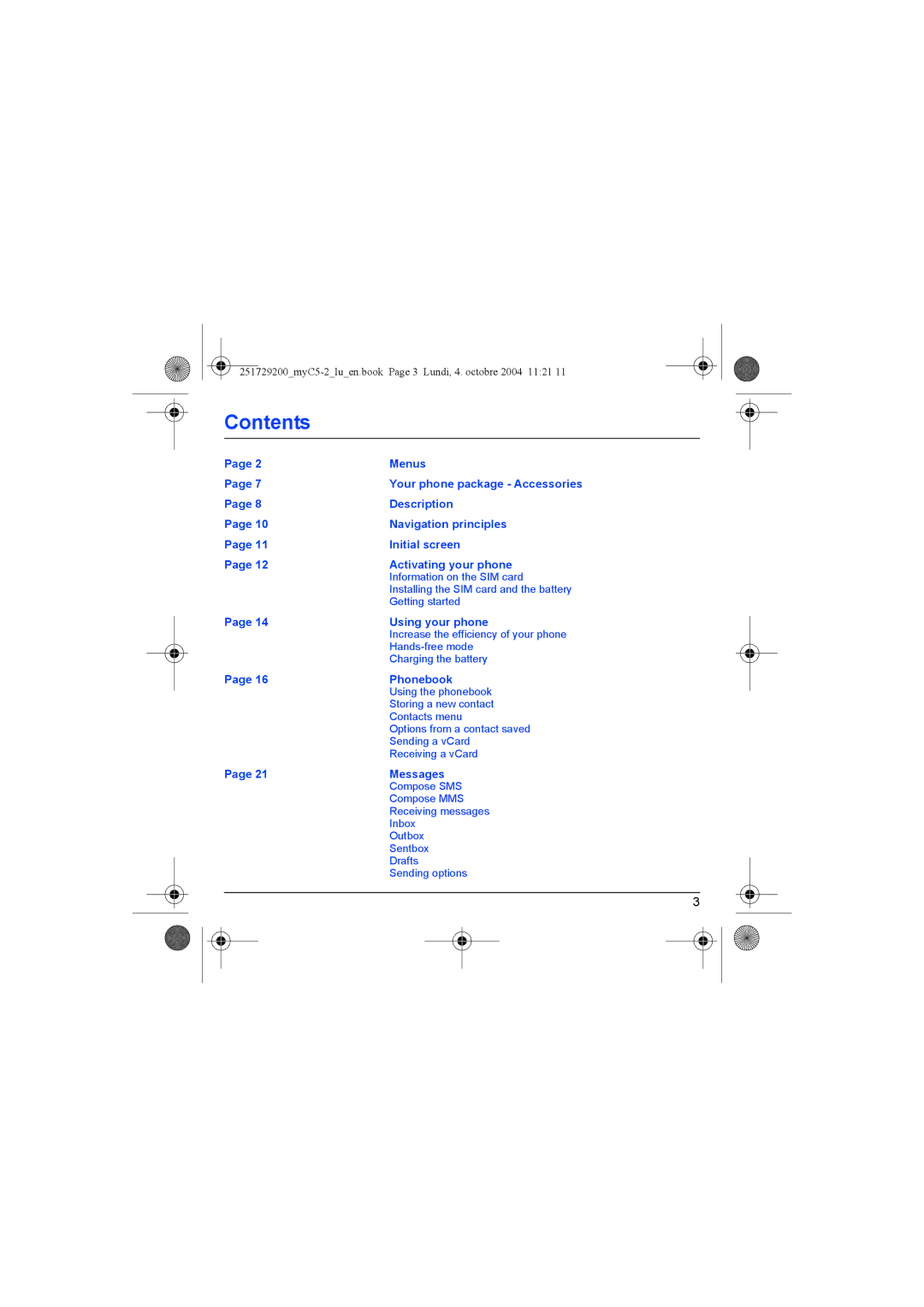 Sagem myC5-2 manual Contents 