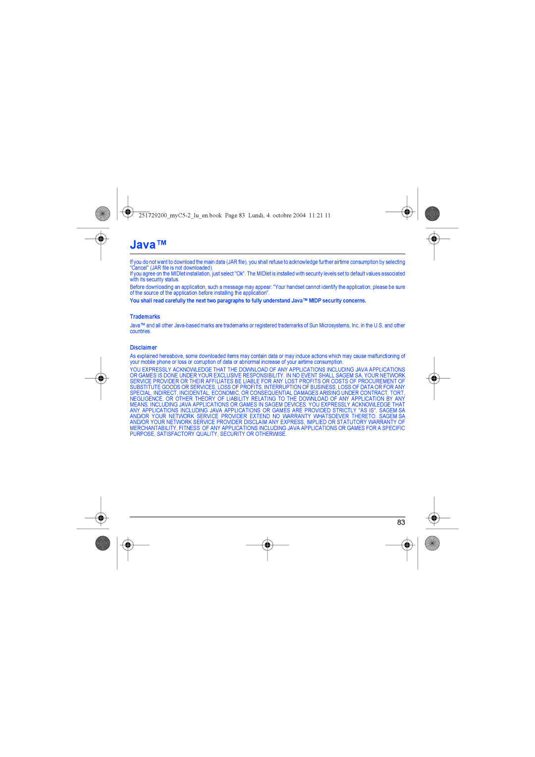 Sagem myC5-2 manual Disclaimer 