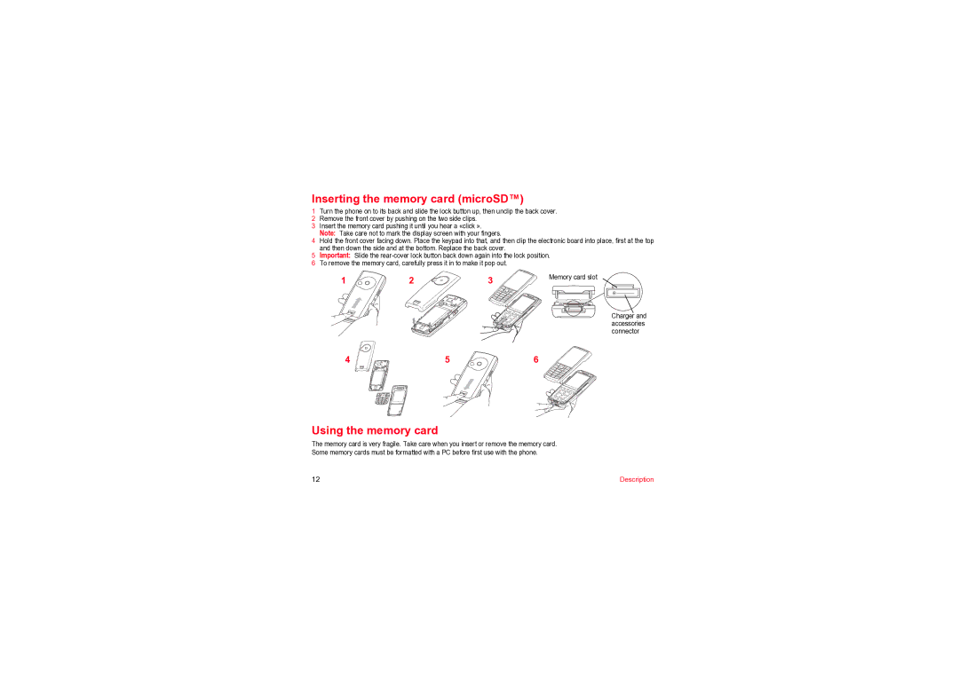 Sagem MYV-76 manual Inserting the memory card microSD, Using the memory card 