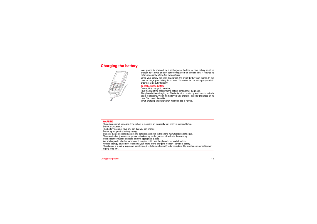 Sagem MYV-76 manual Charging the battery, To recharge the battery 