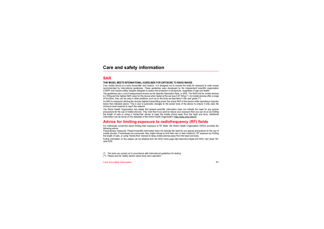 Sagem MYV-76 manual Care and safety information, Advice for limiting exposure to radiofrequency RF fields 