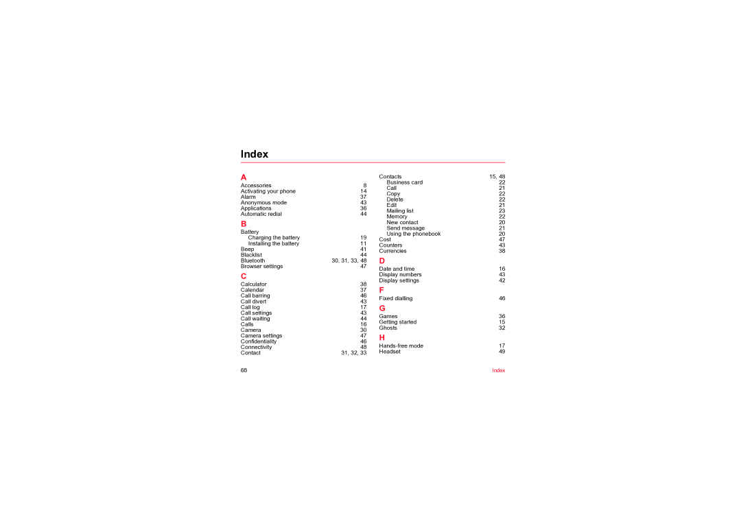 Sagem MYV-76 manual Index 