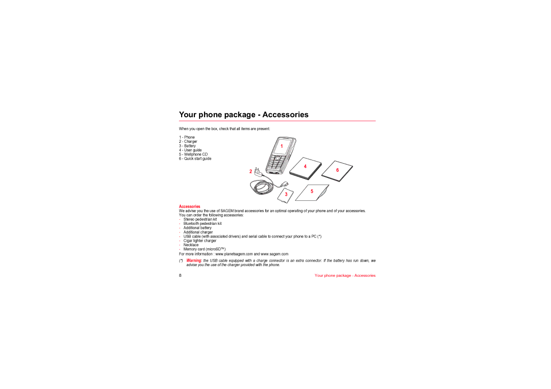 Sagem MYV-76 manual Your phone package Accessories 