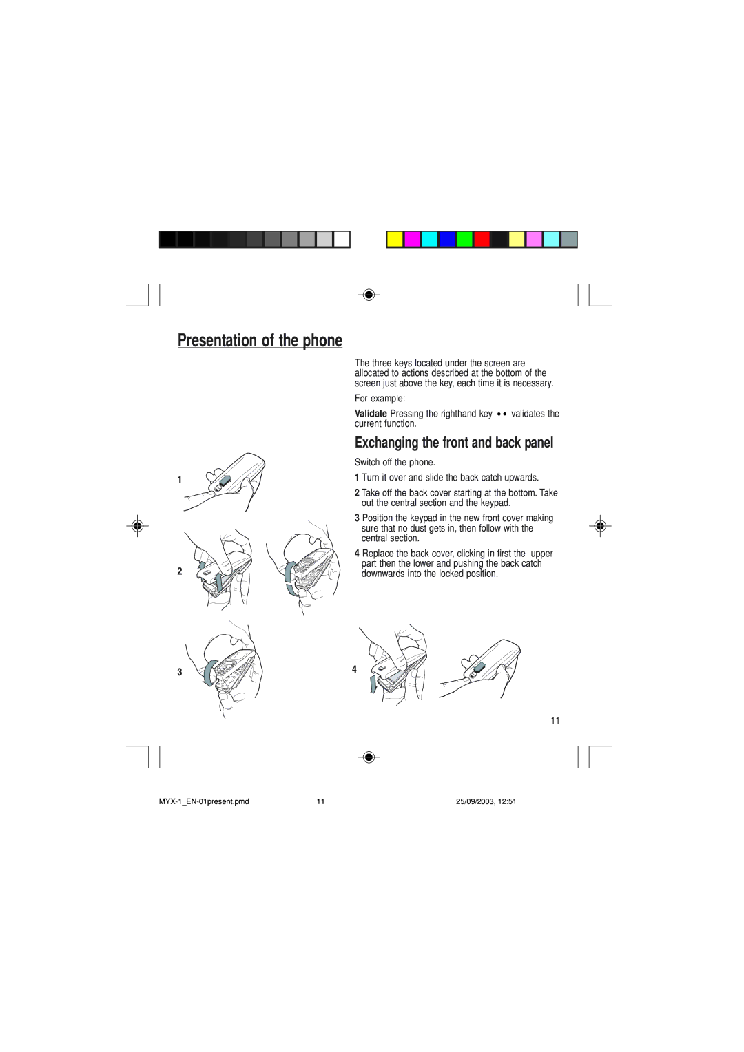 Sagem myX-1 manual Exchanging the front and back panel 