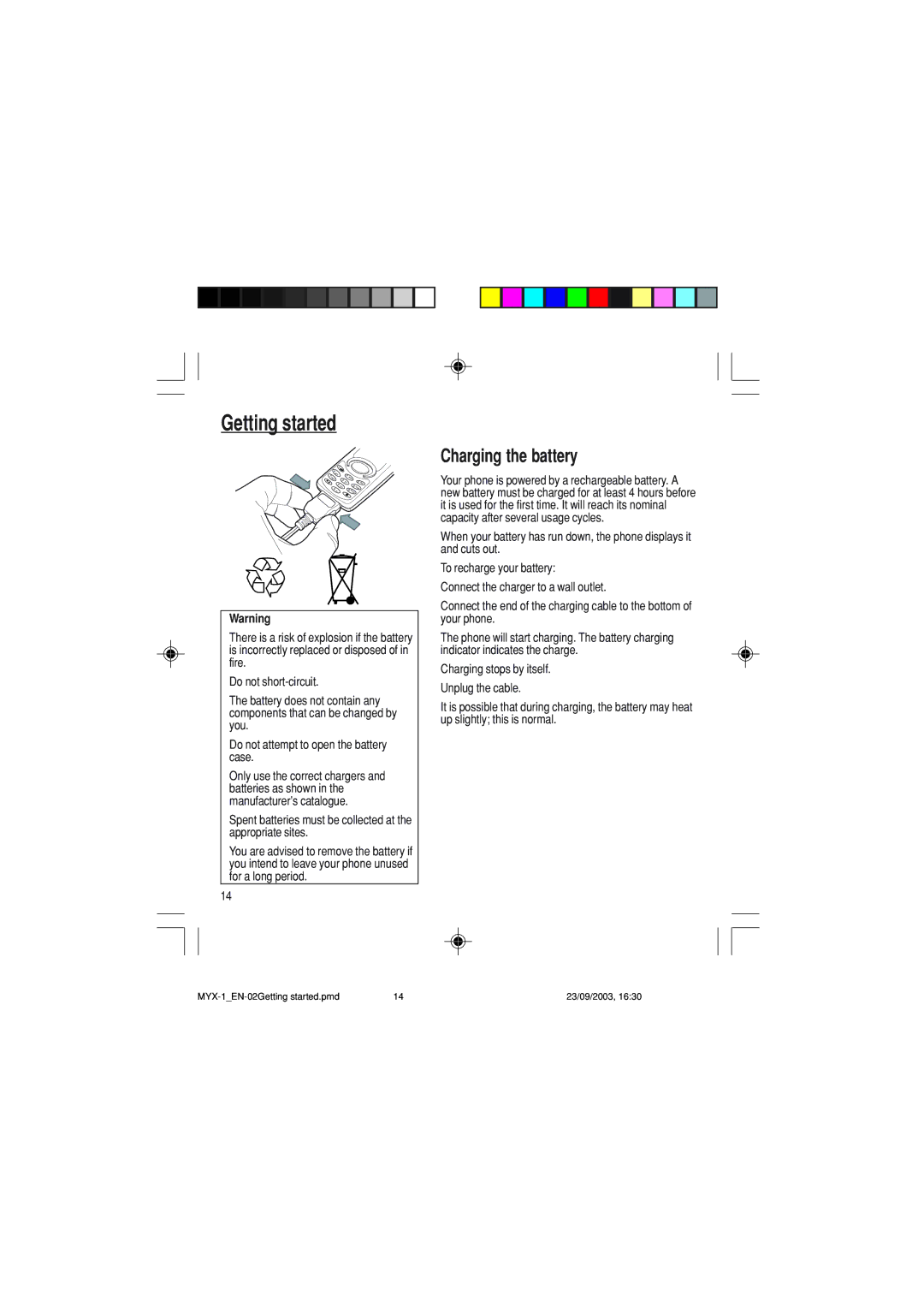 Sagem myX-1 manual Charging the battery 