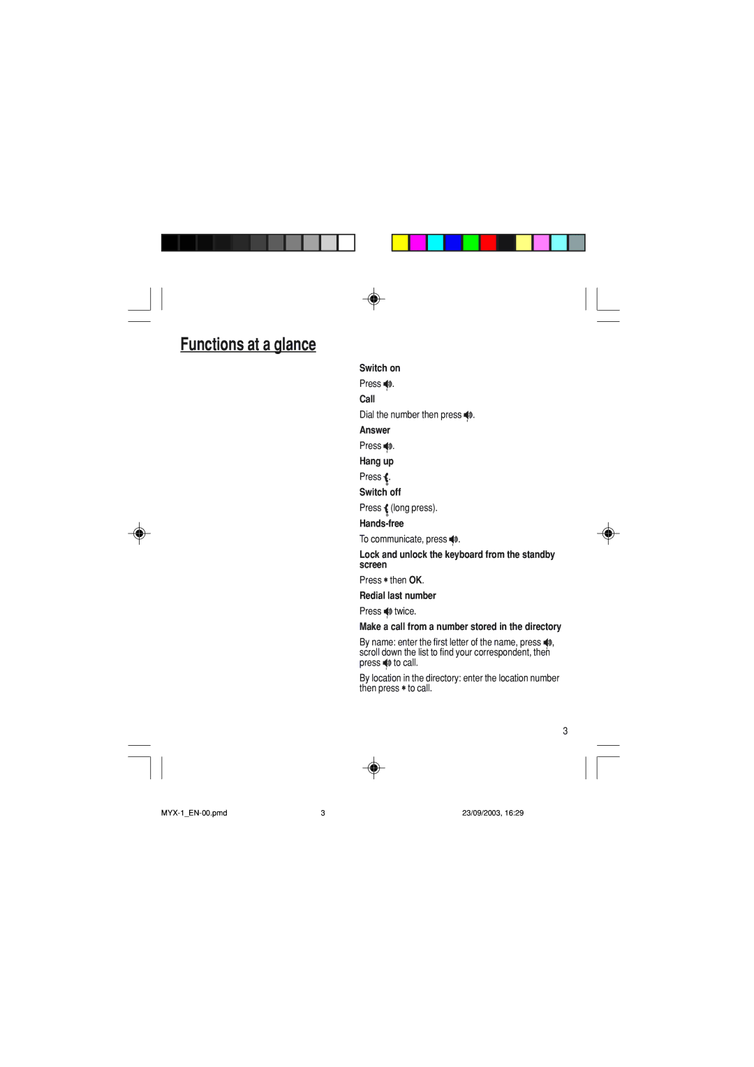 Sagem myX-1 manual Functions at a glance 