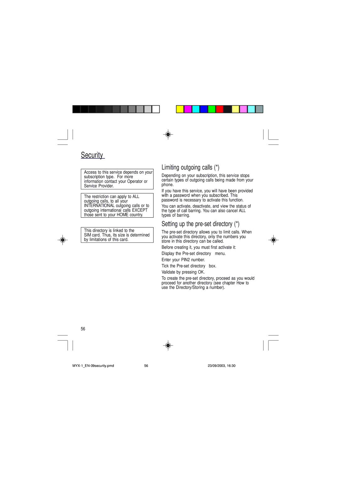 Sagem myX-1 manual Limiting outgoing calls, Setting up the pre-set directory, Display the Pre-set directory menu 