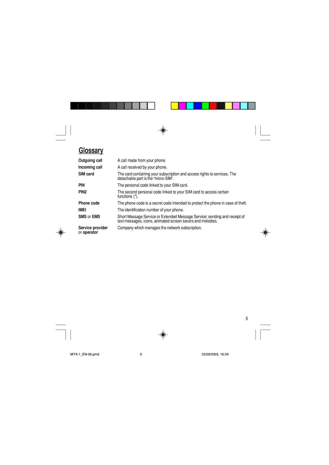 Sagem myX-1 manual Glossary 