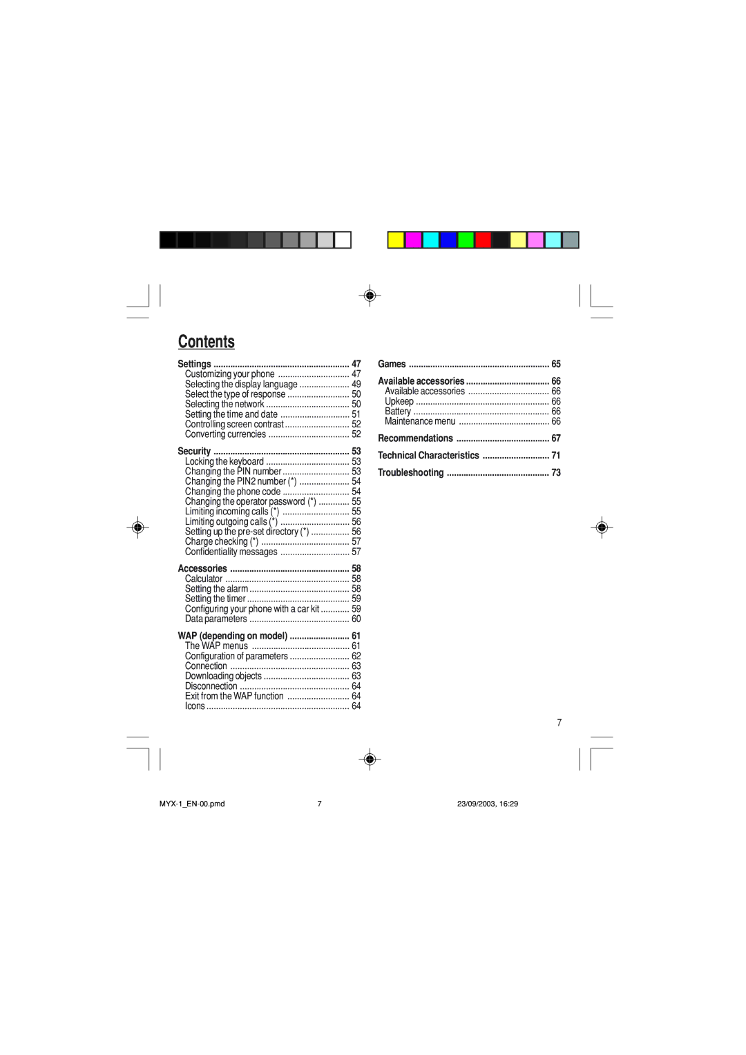 Sagem myX-1 manual Contents 