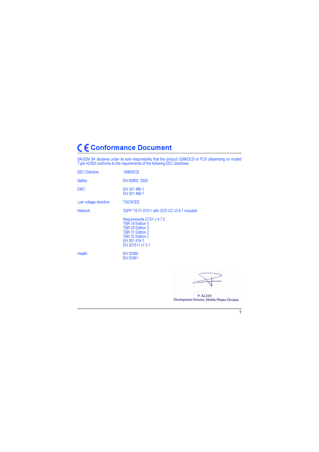 Sagem myX-6 manual Conformance Document, Emc 