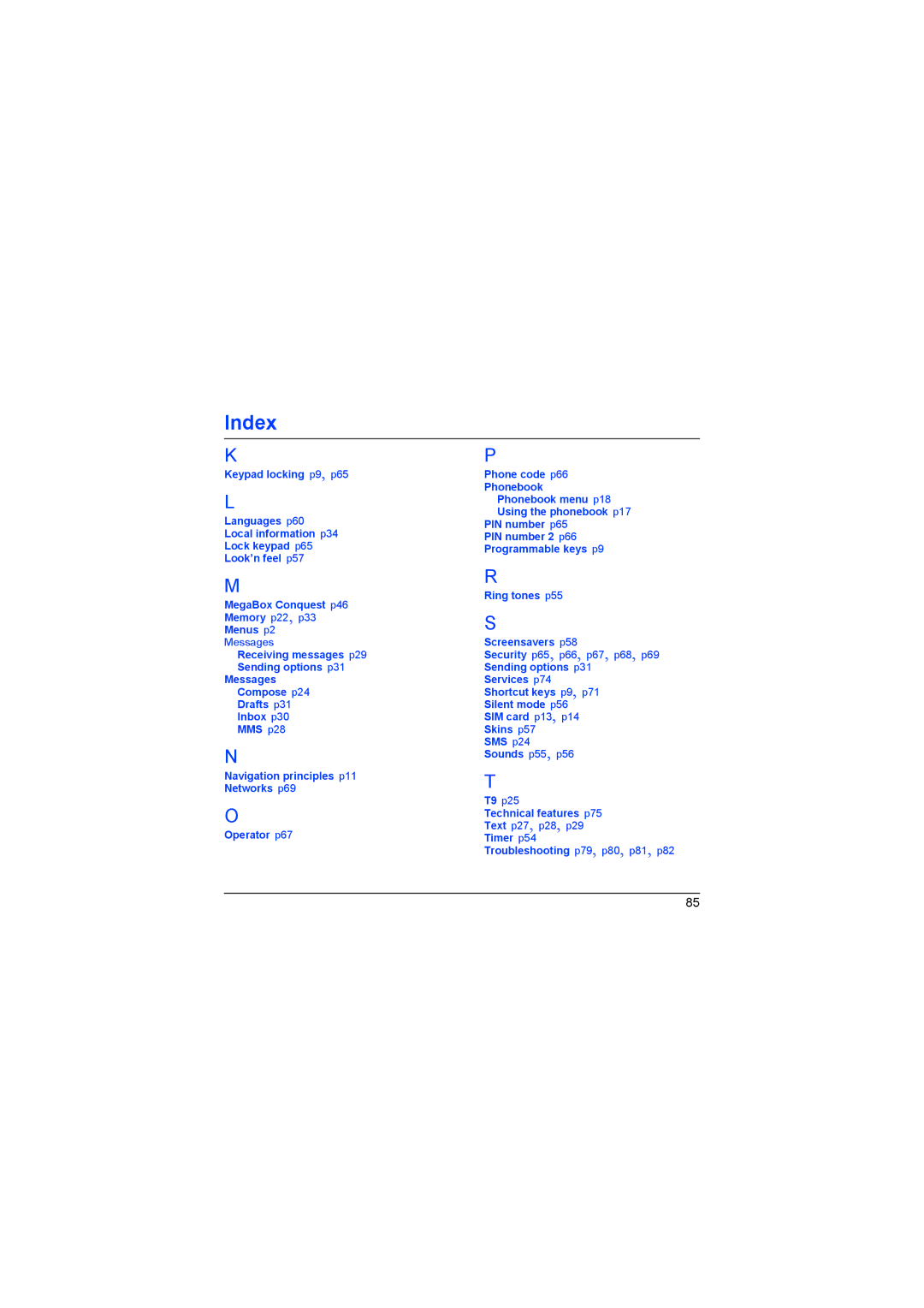 Sagem myX-6 manual Index 