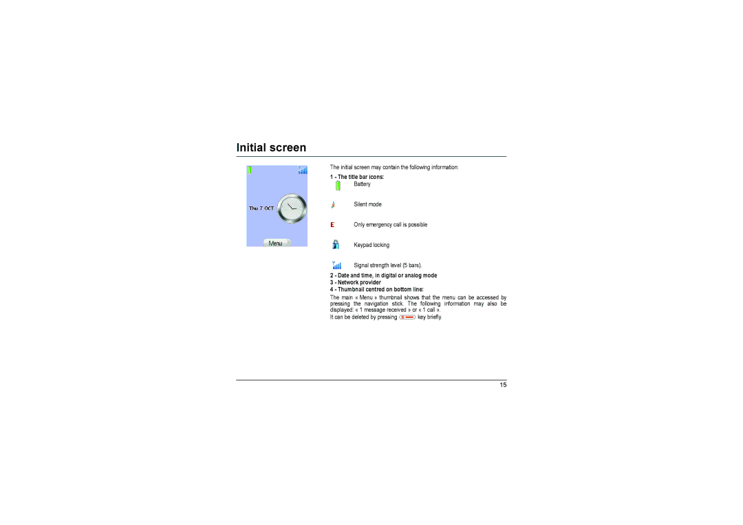 Sagem MyX-8 manual Initial screen, Title bar icons 