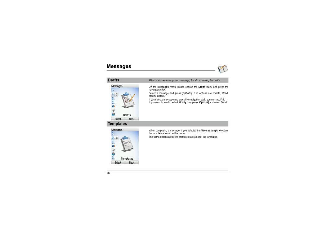 Sagem MyX-8 manual Drafts, Templates 