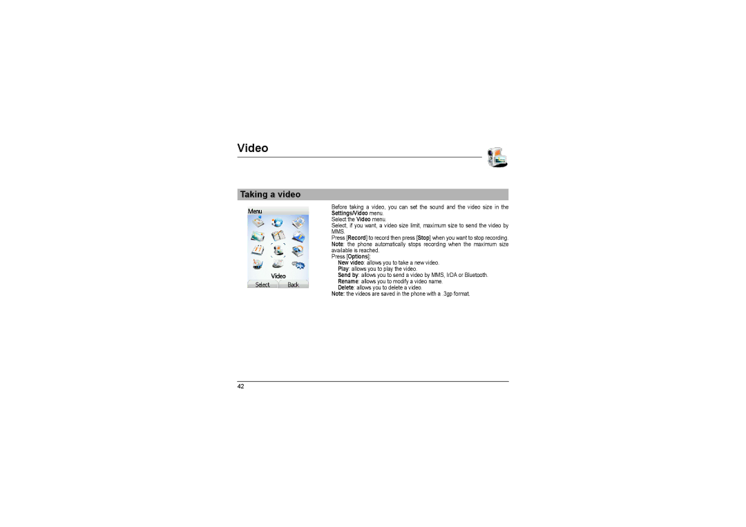 Sagem MyX-8 manual Video, Taking a video 