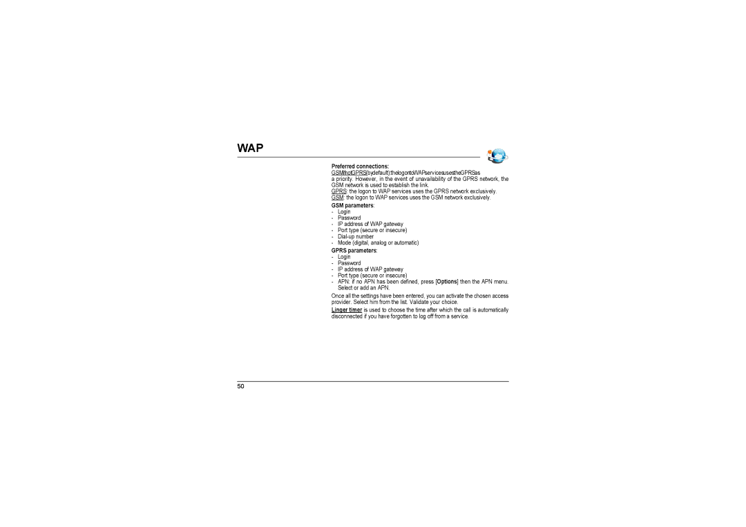 Sagem MyX-8 manual Preferred connections, GSM parameters, Gprs parameters 