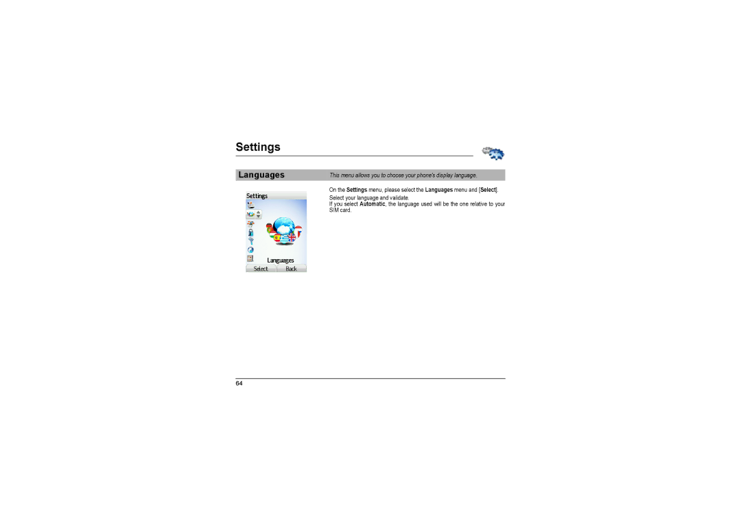 Sagem MyX-8 manual Languages, This menu allows you to choose your phones display language 