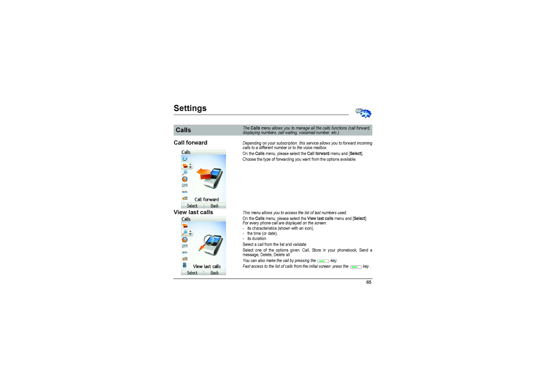 Sagem MyX-8 manual Calls, Call forward View last calls 