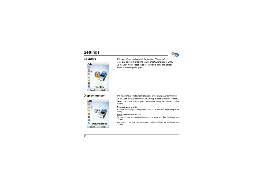 Sagem MyX-8 manual Counters Display number, This menu allows you to consult the duration of the up calls 