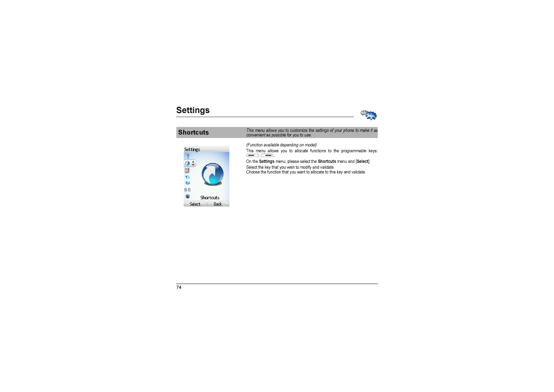 Sagem MyX-8 manual Shortcuts 