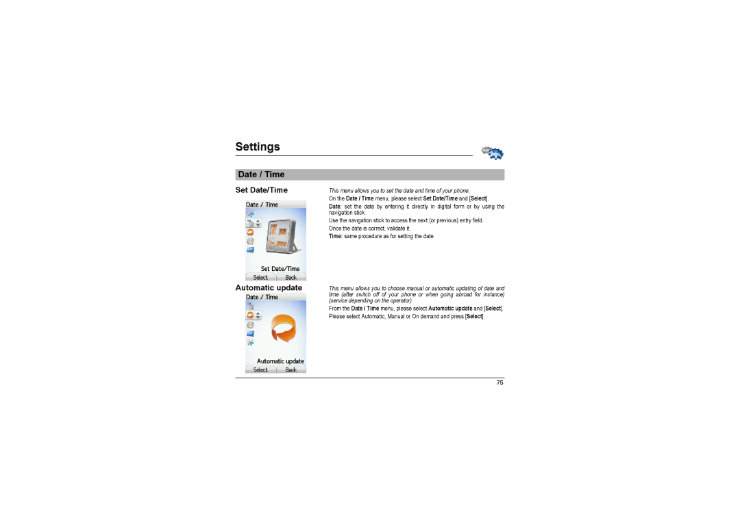 Sagem MyX-8 Date / Time, Set Date/Time, Automatic update, This menu allows you to set the date and time of your phone 