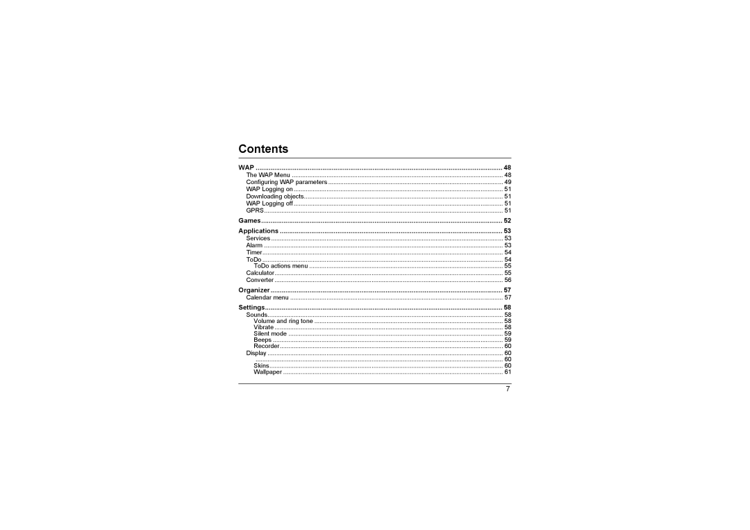 Sagem MyX-8 manual Games Applications, Organizer, Settings 