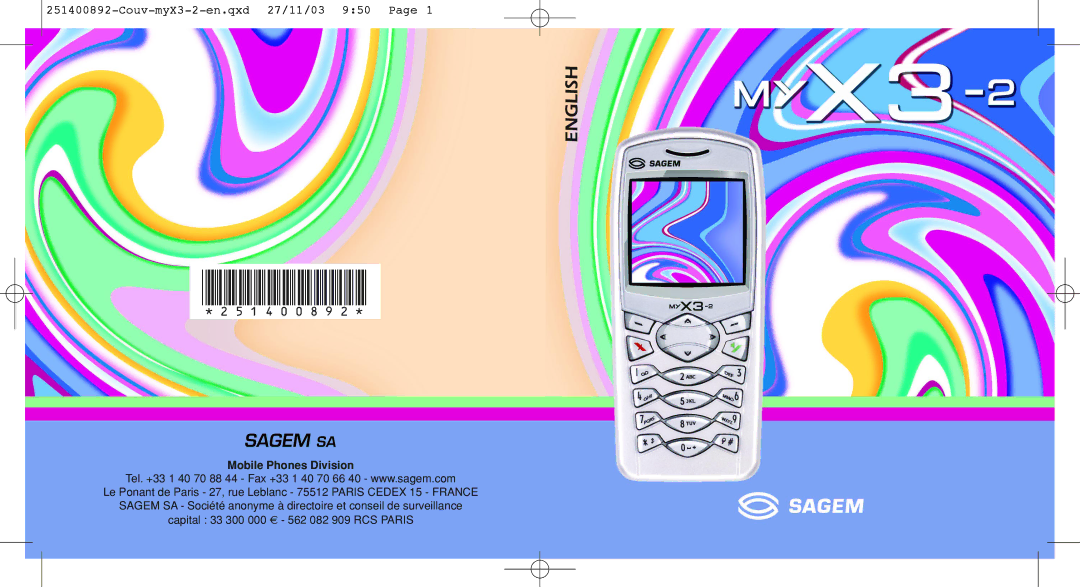 Sagem myX3-2 manual 251400892 