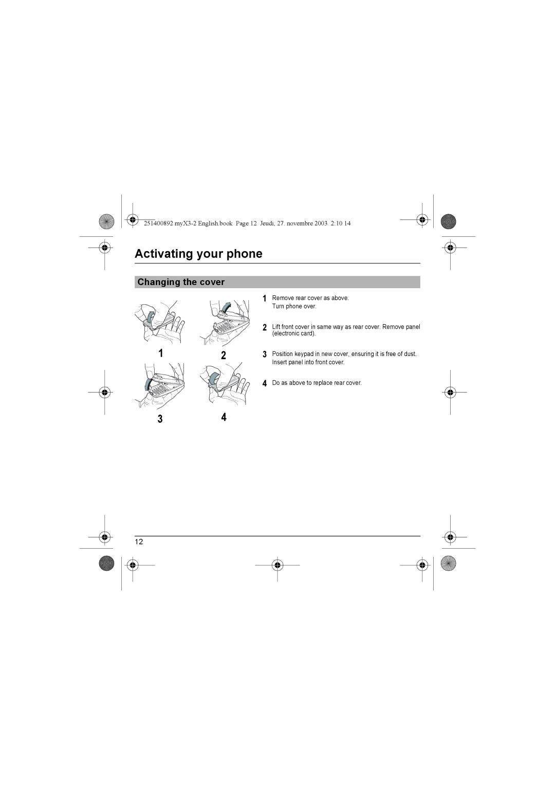 Sagem myX3-2 manual Changing the cover 