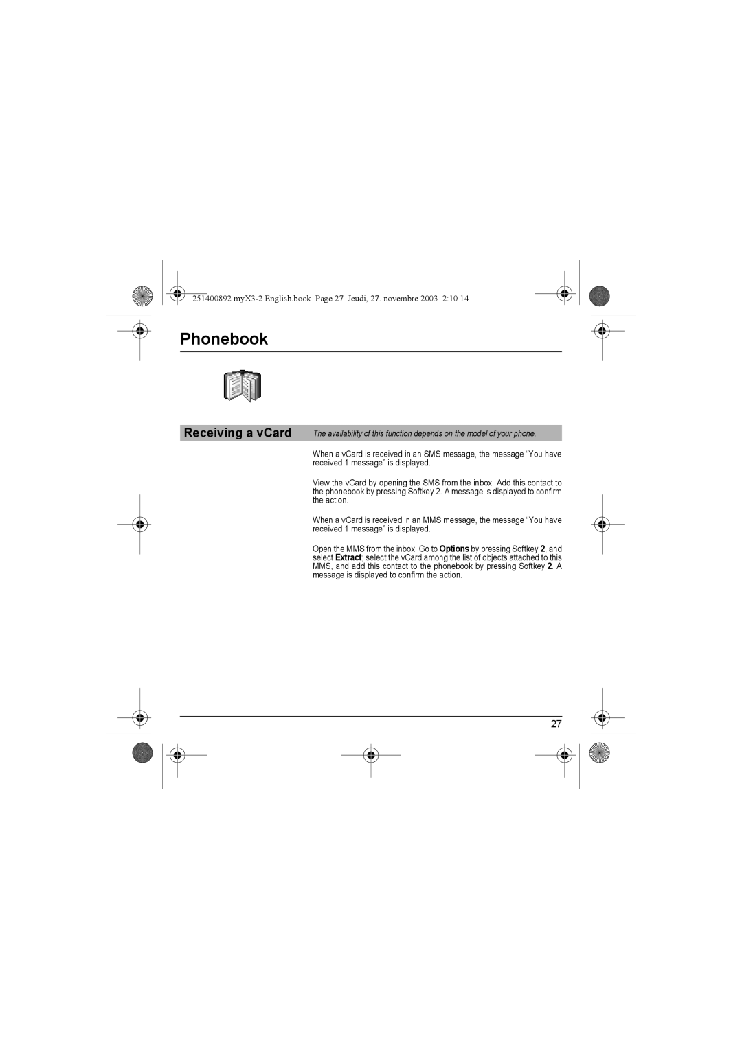 Sagem myX3-2 manual Phonebook 